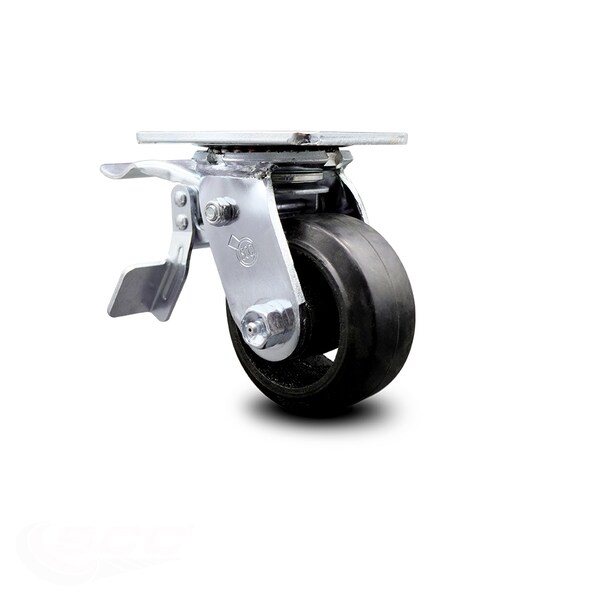 4 Inch Rubber on Steel Caster with Ball Bearing and Total Lock Brake SCC